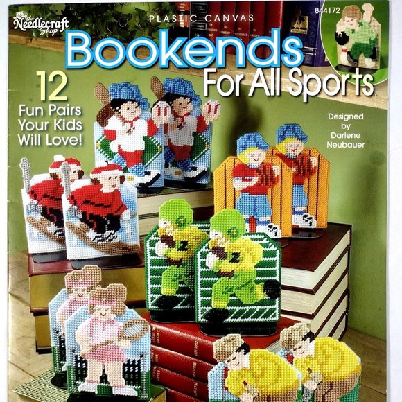 Plastic Canvas Pattern Booklet Bookends For All Sports Kids Sports Ball Hockey - Picture 1 of 3